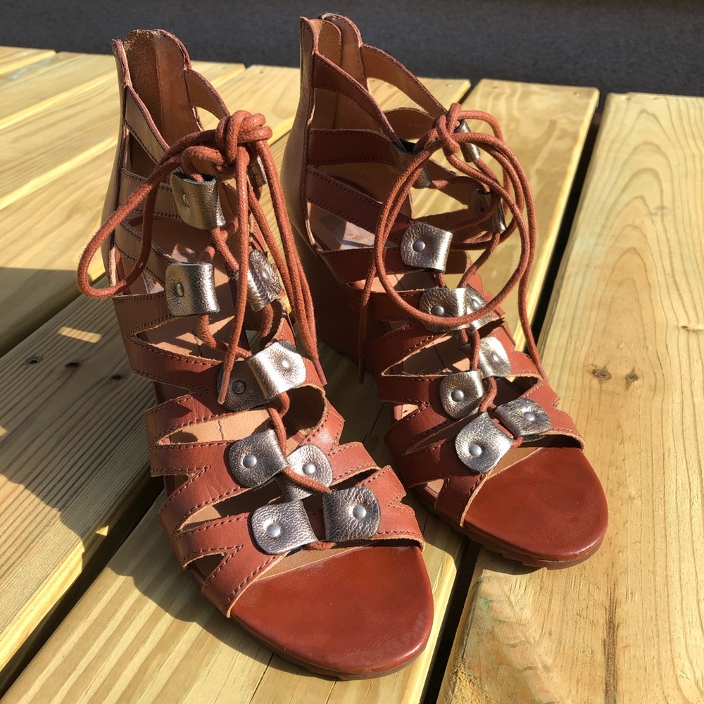 Dolce Vita Leather Lace-Up Wedge Sandals